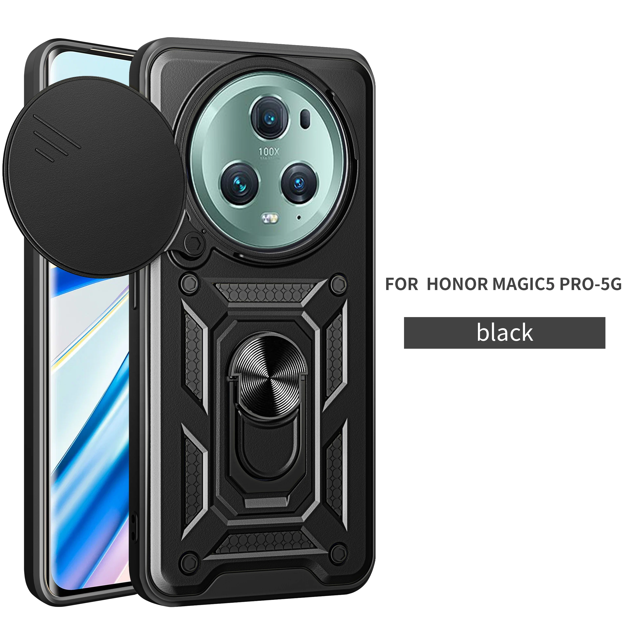 Enhanced Magnetic Ring Holder Armor Phone Case with Slide Camera Protector