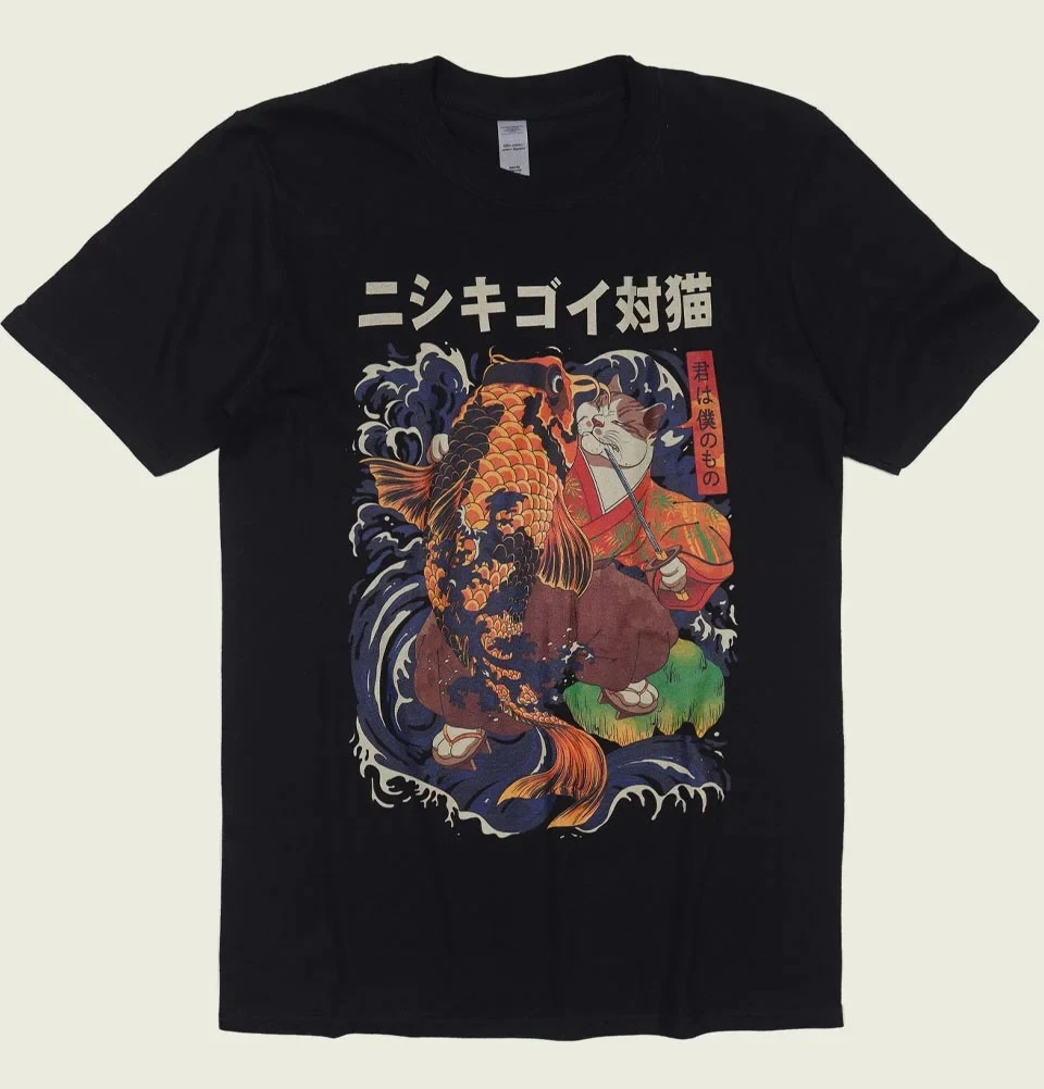 

Hip Hop Street Style Harajuku T-Shirt Cat Eat Fish Print T-Shirt 2023 WOMEN Summer Short Sleeve T-Shirt Cotton Loose Top T-Shirt