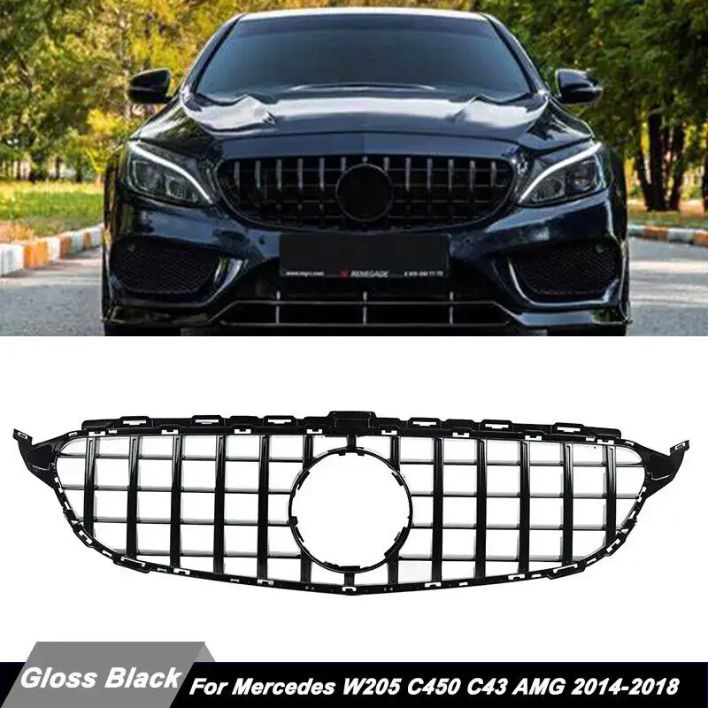 

Передняя решетка для Mercedes W205 C300 C450 C43 AMG 2014-2018 GTR, глянцевая, Черная