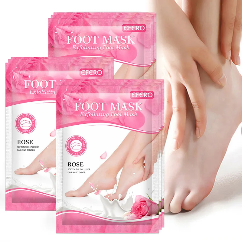 10 Pairs EFERO Rose Exfoliating Feet Mask Foot Pedicure Socks Foot Masks for Heels Peeling Dead Skin Remover Feet SPA Skin Care