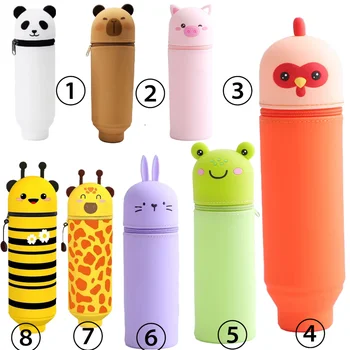 1PCS Kawaii Animals Silicone Telescoping Pencil Case Student Large Capacity Stationery Bag Giraffe/ Bee/Panda Learn Stationery 1