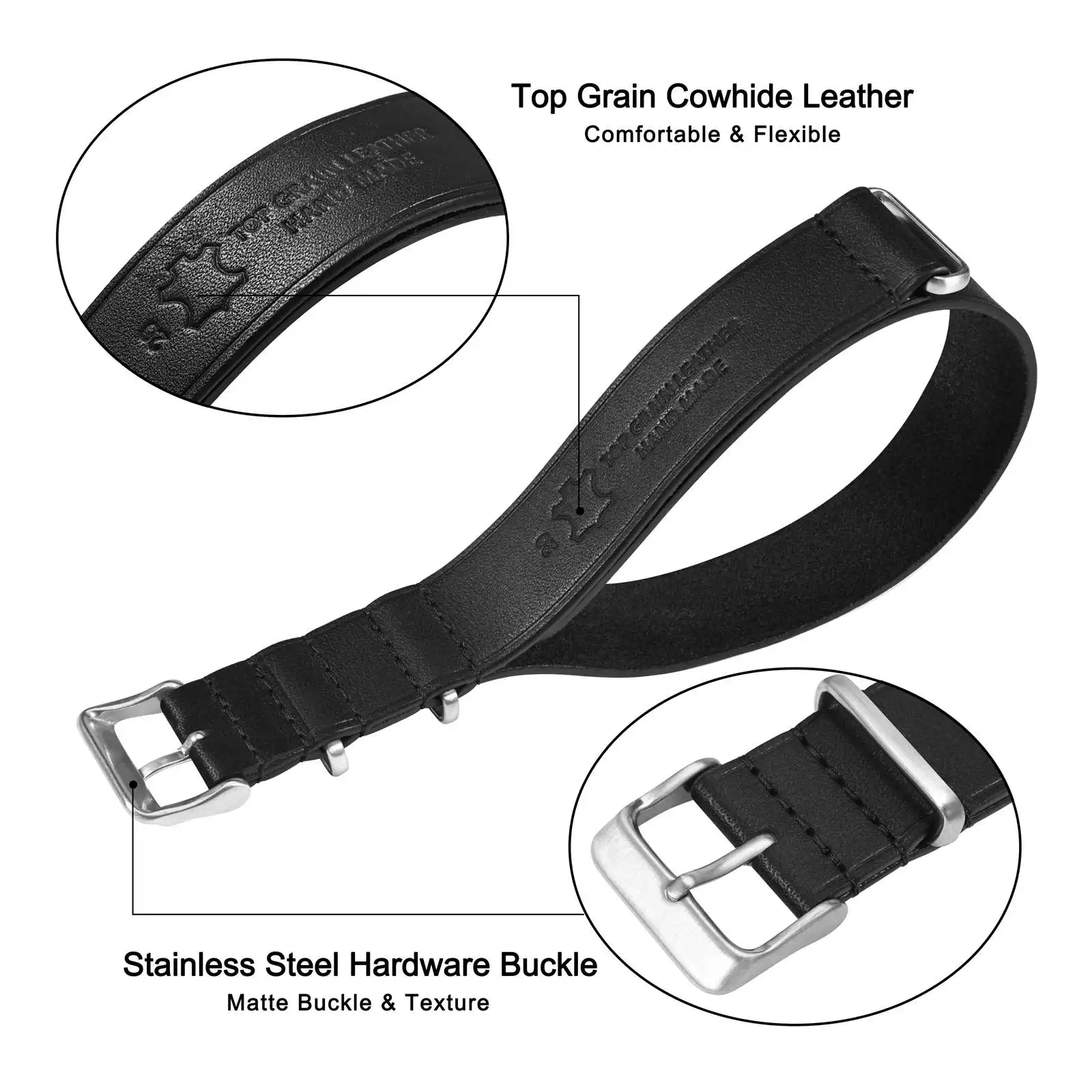 ANNEFIT 가죽 시계 밴드,  송아지 가죽 원피스 밀리터리 시계 스트랩, 남녀공용, 18mm, 20mm, 22mm