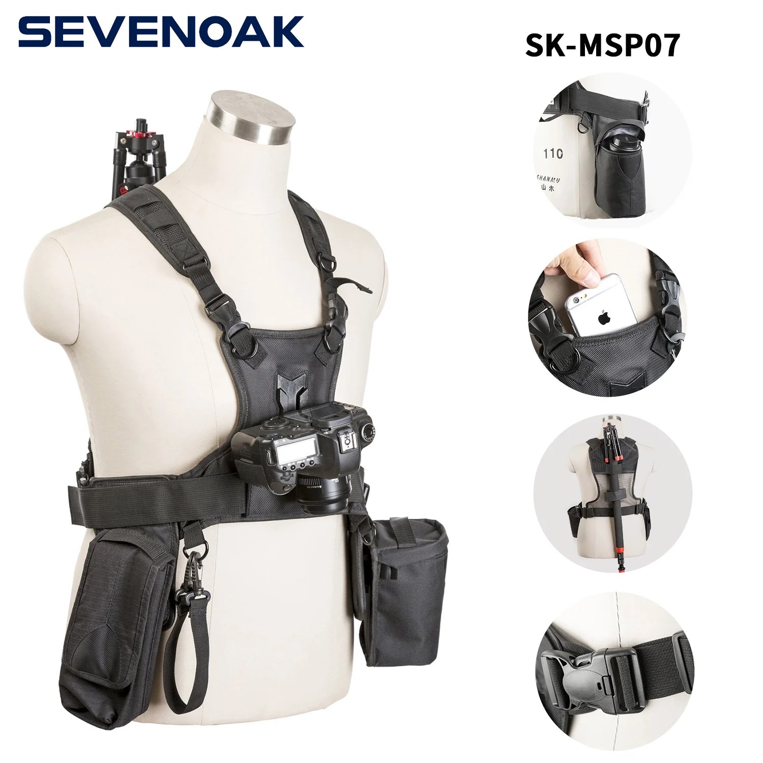 Sevenoak Arnés de doble cámara, SK-MSP01 Sistema de chaleco de pecho con funda