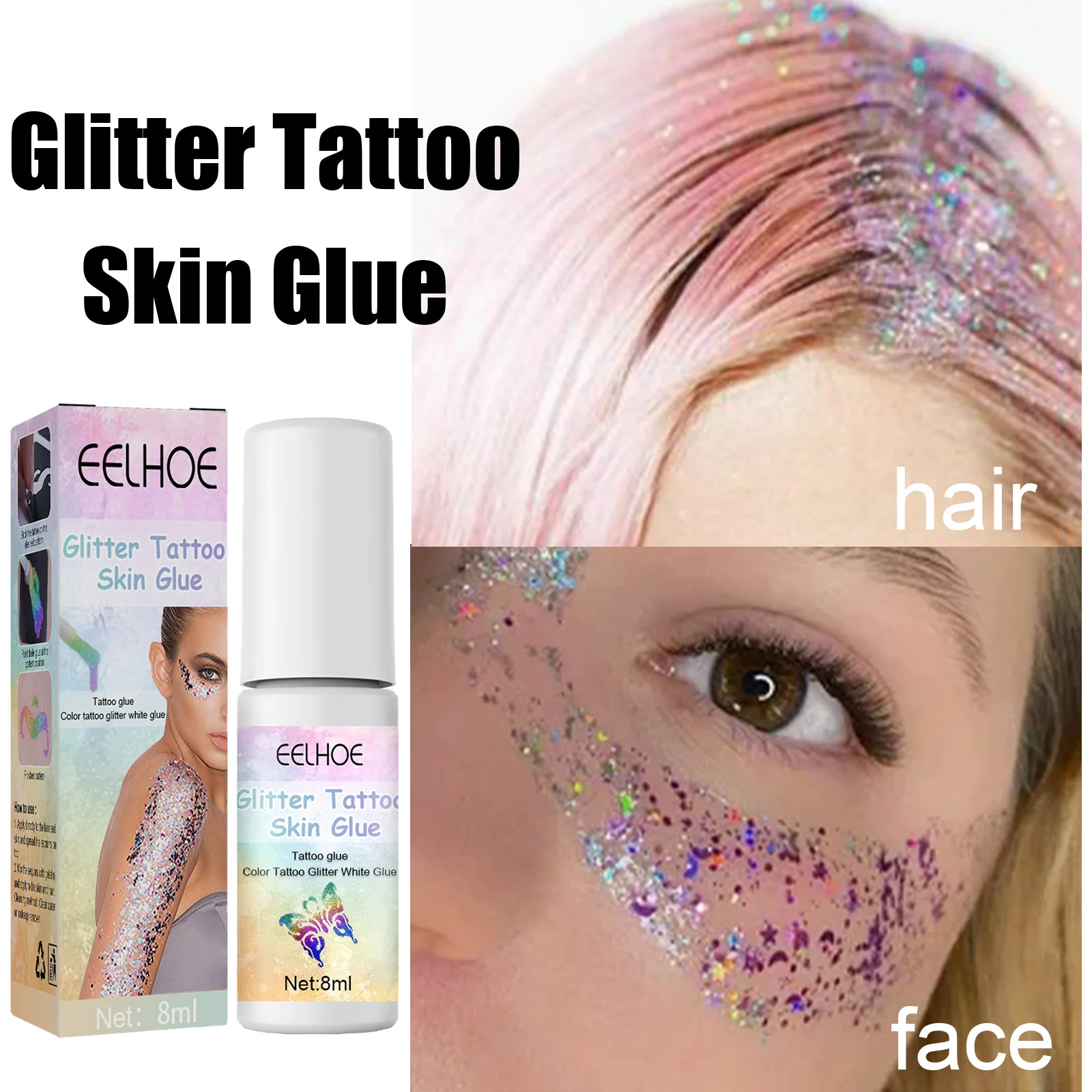 8mlGlitterTattooSkinGlueFaceBodyPaintingEyeMakeupSequinsColorTattooGlitterWhite