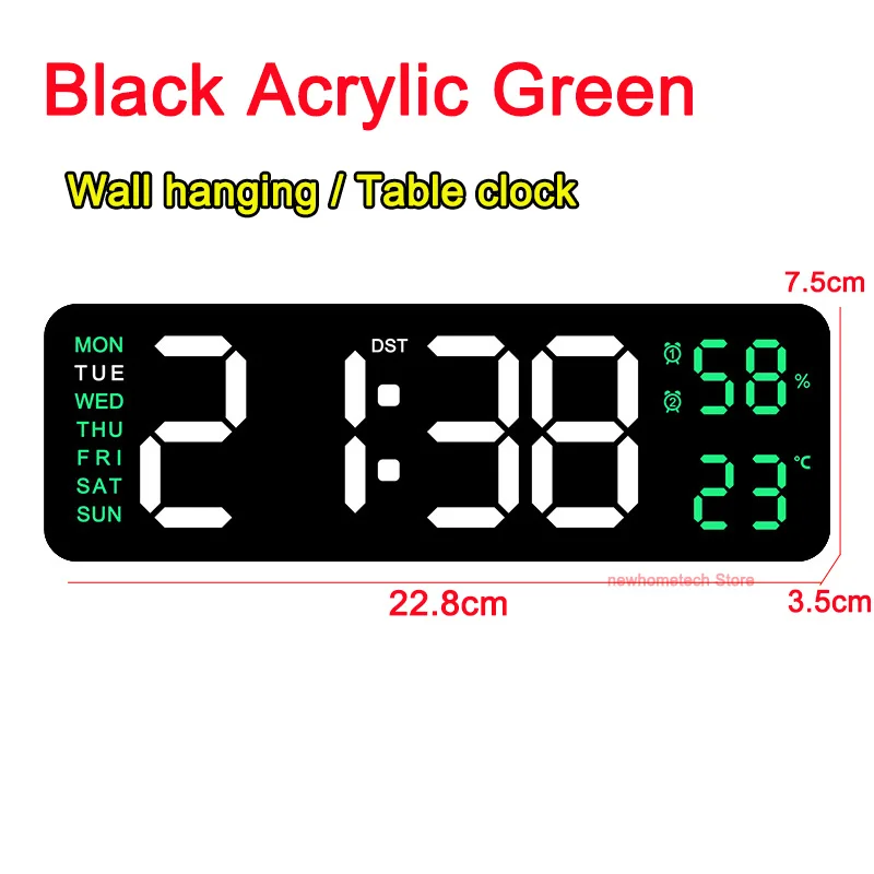 Large LED Digital Wall Clock with Dual Alarms and Adjustable Brightness