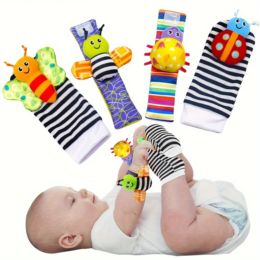 4pcs/set Baby Infant Rattle Socks Toys 3-6 To 12 Months Girl Boy Learning Toy, Rattle & Teethe Wrist Toy