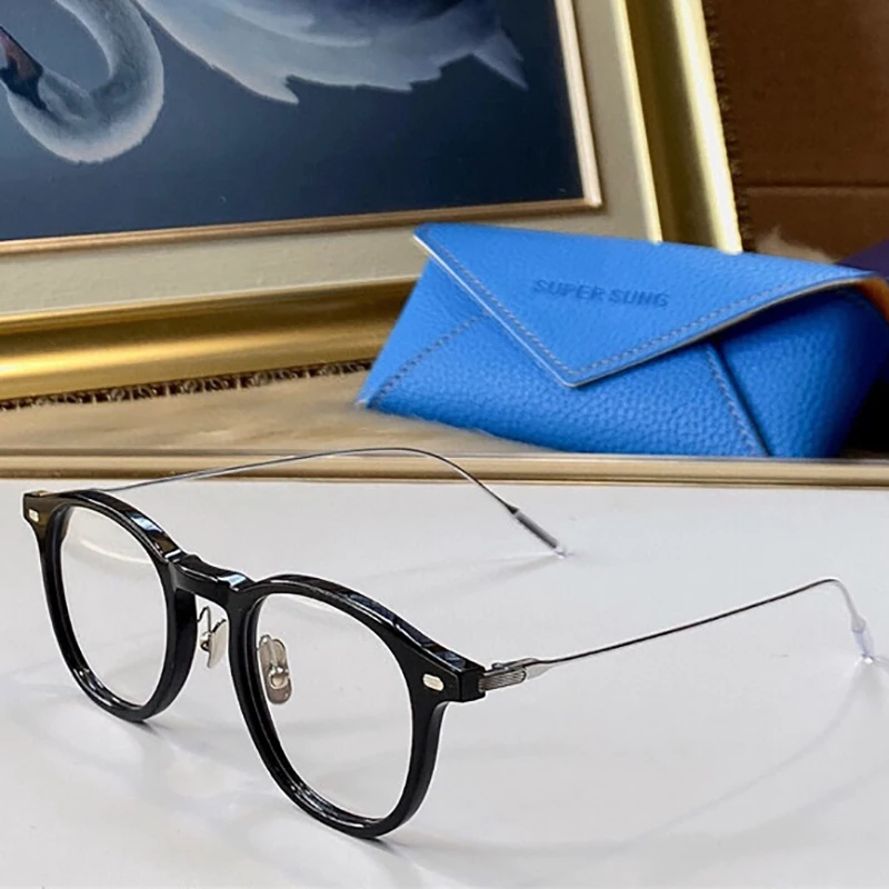 

SUPER SUNG A-HARRY Optical Eyeglasses For Men Women Retro Style Anti-Blue Light Lens Plate Oval Frame With Box