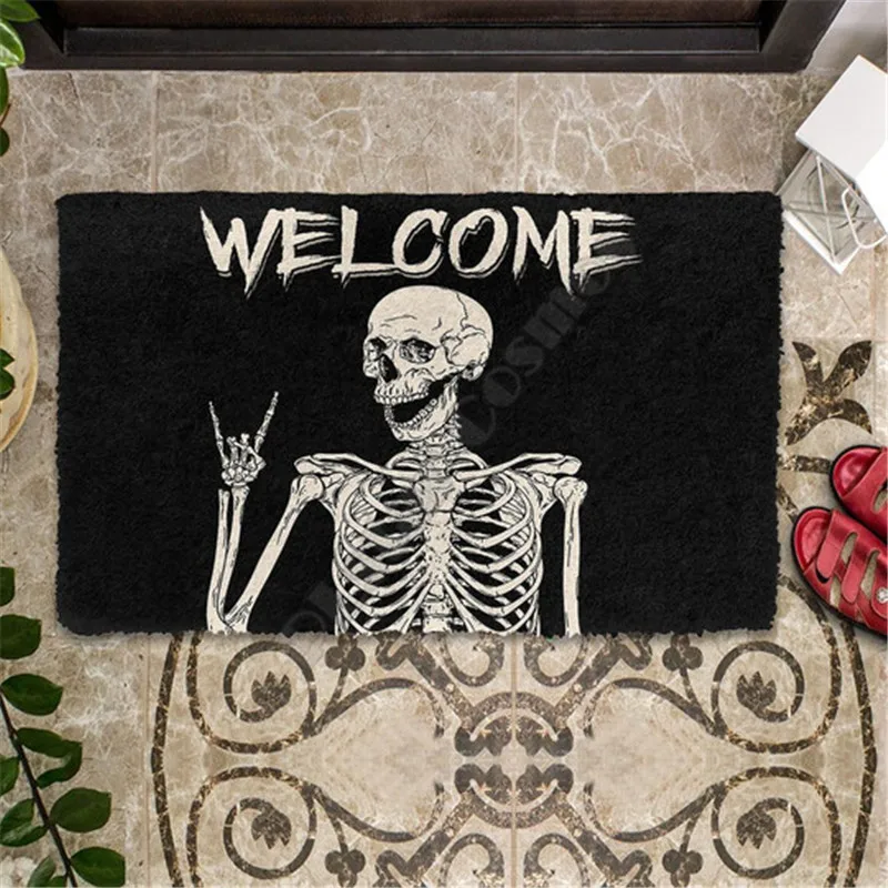 

Welcome Skeleton Doormat Non Slip Door Floor Mats Decor Porch Doormat