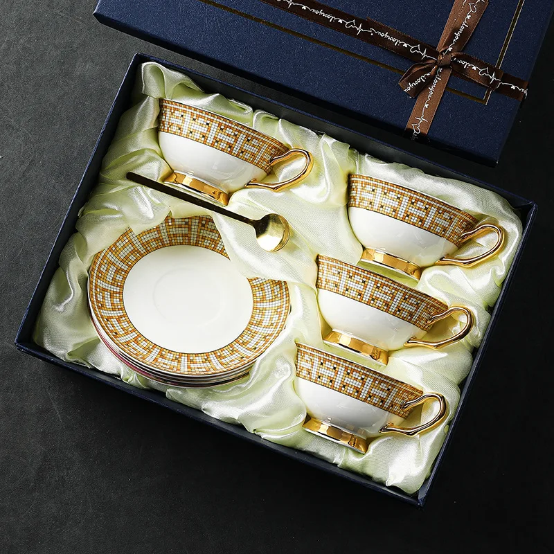 Coffee Cup Set Bone Porcelain Flower Tea Cup Minimalist Ceramic Household English Black Cup Afternoon Tea Set European Luxury