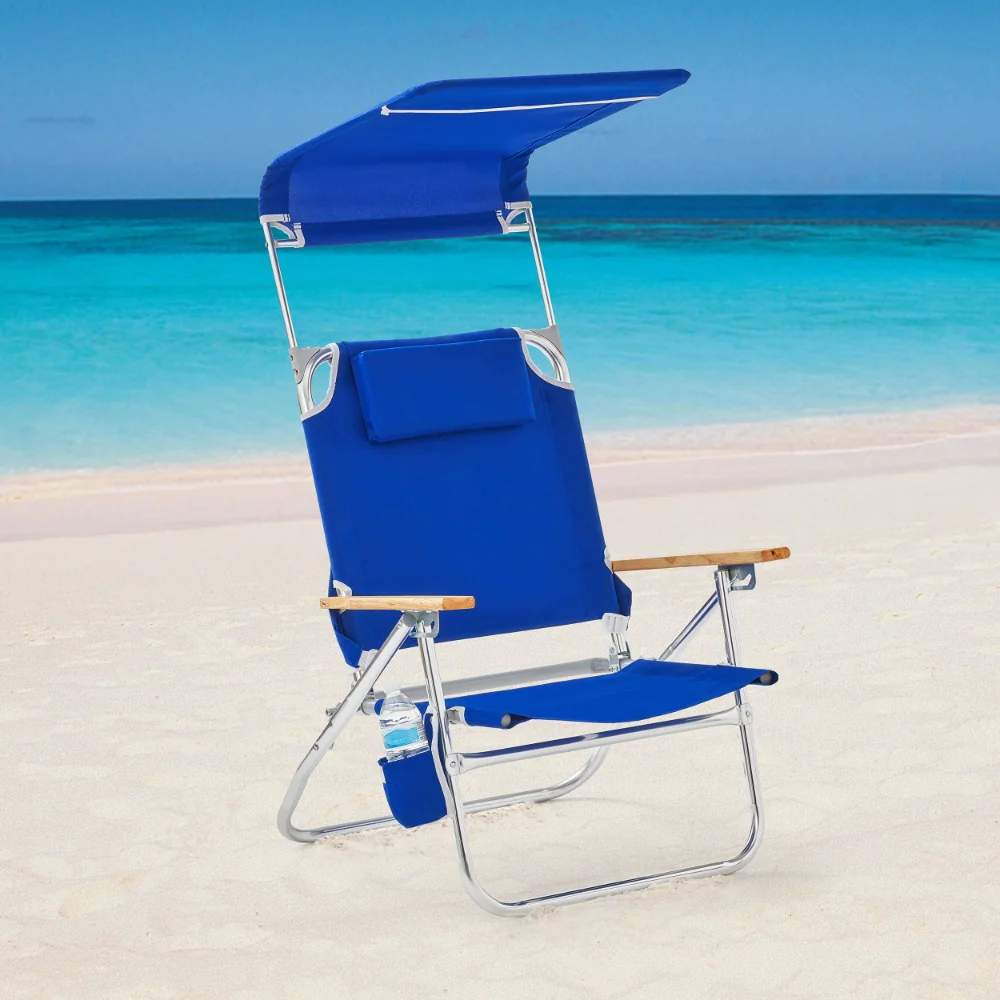 

Reclining Comfort Height Backpack Canopy Beach Chair, Blue, Garden Chair, Outdoor Furniture, Patio Furniture, Modern Simple