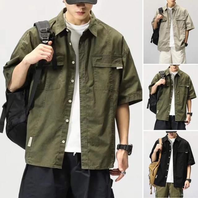 Summer Short-Sleeved Safari Style Men Shirt Loose Trendy Handsome