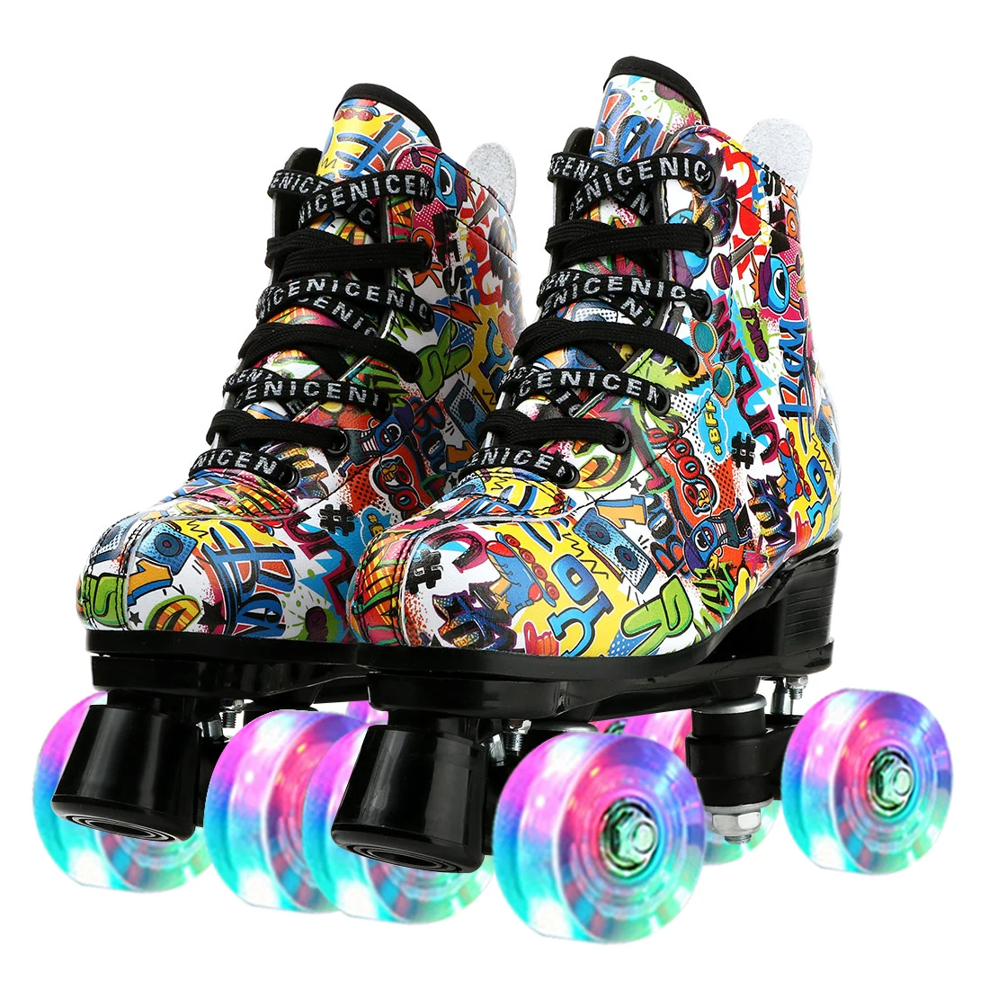 

Adult Professional 4 Wheels Sliding Inline Skating Sport Sneaker Rink Double Row Flash Quad Skate PU Leather Roller Skates Shoes