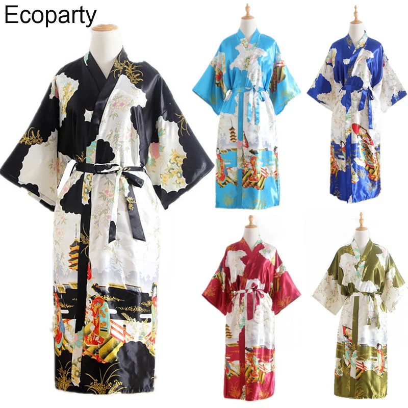 Japanese-Kimono-Yukata-Dress-For-Women-Summer-Floral-Print-Satin-Long ...