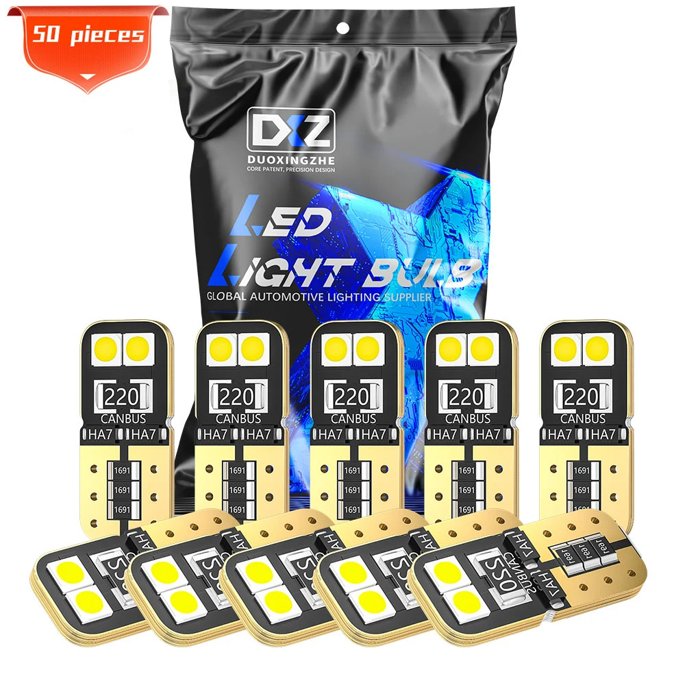 

DXZ 50PCS W5W T10 LED Bulbs Canbus 2-SMD 12V 194 168 Car Interior Dome Reading License Plate Parking Lights Auto Signal Lamp