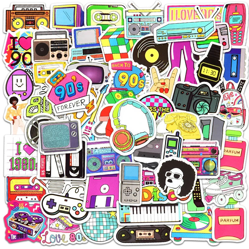 70-PCS-80s-90s-Style-Stickers-Wall-Stickers-for-Bedroom-Closet-Cool-80s-Party-Supplies-Decor.jpg 70 Db 80 -As Évek 90 -Es Stílusú Matricák Falimatricák Hálószoba Szekrényhez Hűvös Parti Készletek Dekorációs Aranyos Otthoni Dekoráció - Image 2