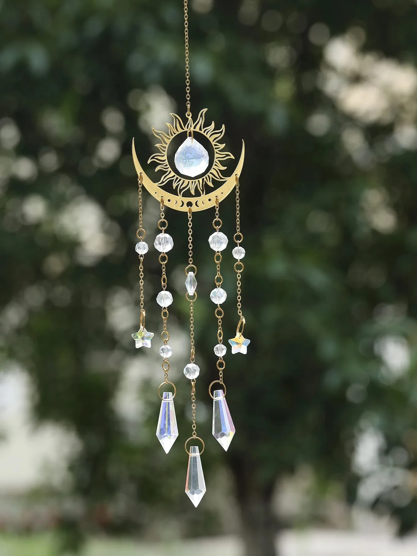 1pc gold flame moon crystal pendant sunlight catcher outdoor garden ab colourful hanging decorations hanging ornaments crystal pendant
