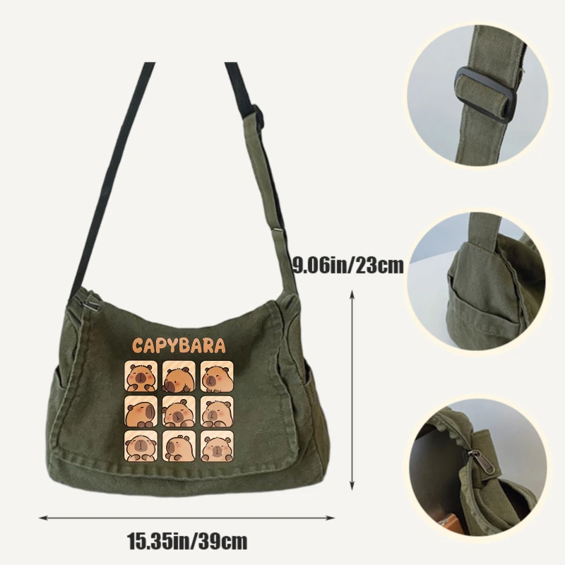 Casual Women's Shoulder Bag Capybara Print Messenger Bag Large Capacity Canvas Crossbody Bag for Daily Use