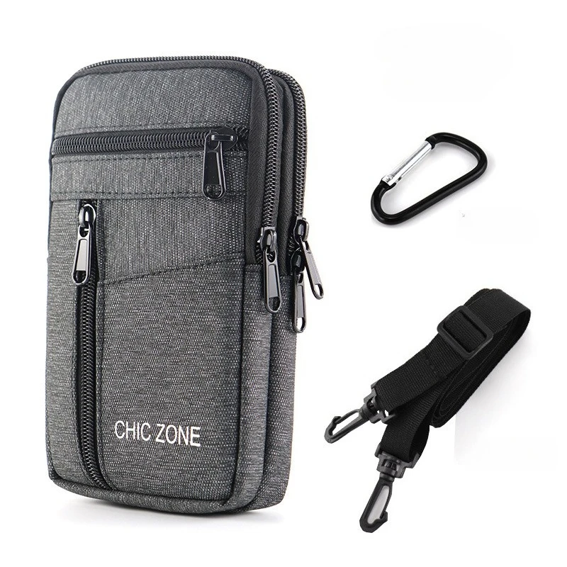 HAISSKY Men's Hook & Loop Belt Holster Phone Pouch with Zipper Bags and Crossbody Lanyard