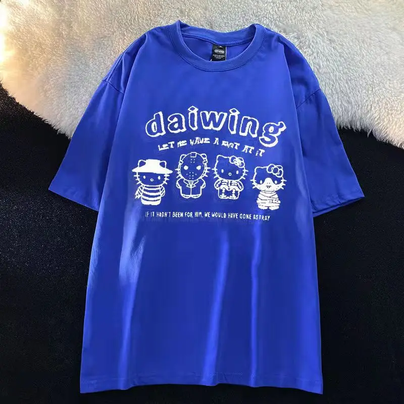 thumbnail image 1 of Hello Kitty-Camiseta de algodón de manga corta para niños, Top holgado de media manga para estudiantes y niñas, 1 of 5