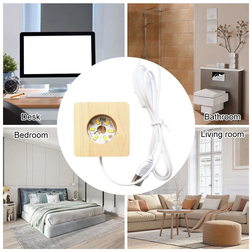 Description Picture 5 of item8cm Illuminated Display Base Wooden Glass Lighted Base with 6 LEDs Warm Light for Bedroom Office Desktop
