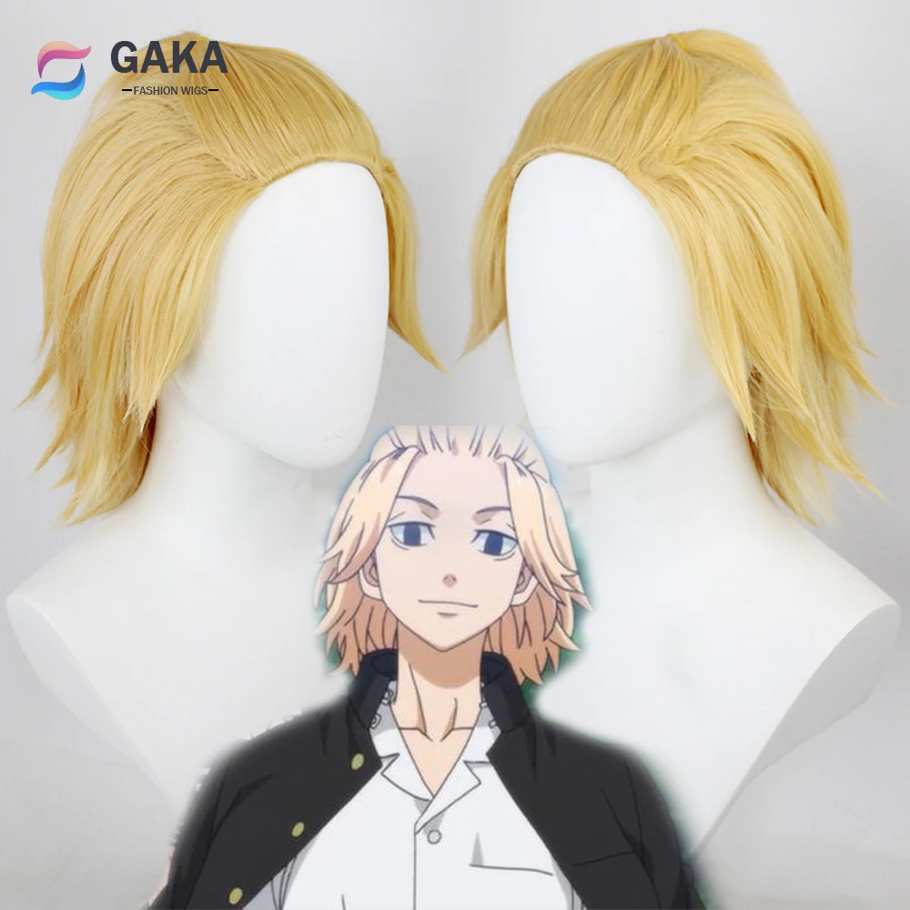 

GAKA Manjiro Sano Wigs Anime Tokyo Revengers Synthetic Short Straight Yellow Blonde Cosplay Hair Wig for Party