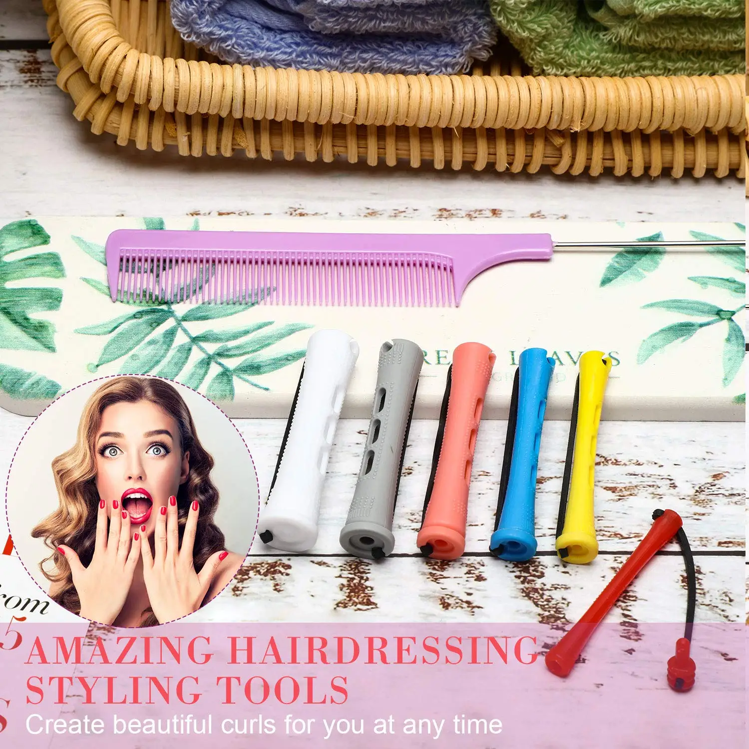 72 Pieces Hair Curling Tools Hair Perm Rods Set Short Plastic Perming Rod Cold Wave Rods 6 Sizes With 1 Piece Steel Comb