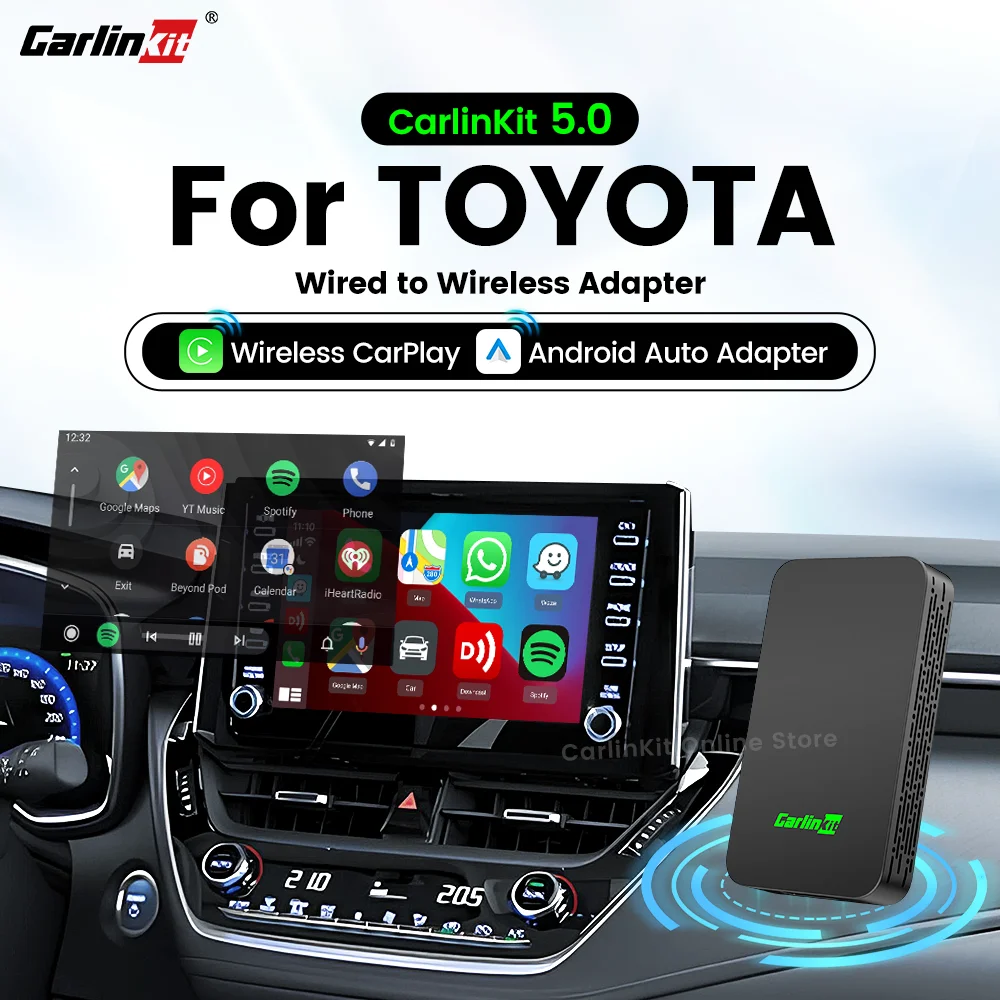 

CarlinKit 5.0 CarPlay Android Auto Wireless Adapter Dongle for Toyota Corolla Rav4 Camry Highlander Pruis C-HR 2020-2023