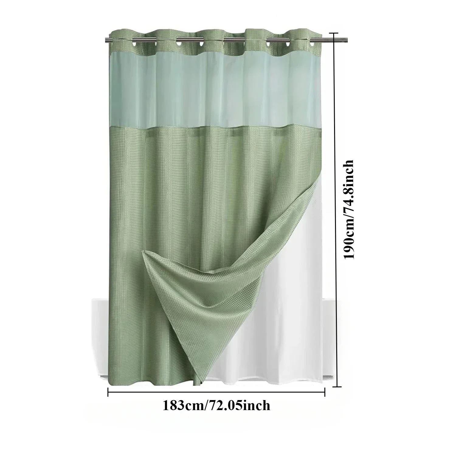 1PC Hookless Shower Curtain Set Double (with Liner) Removable White Waffle Shower Curtain Bathroom Decor Multiple Color Options