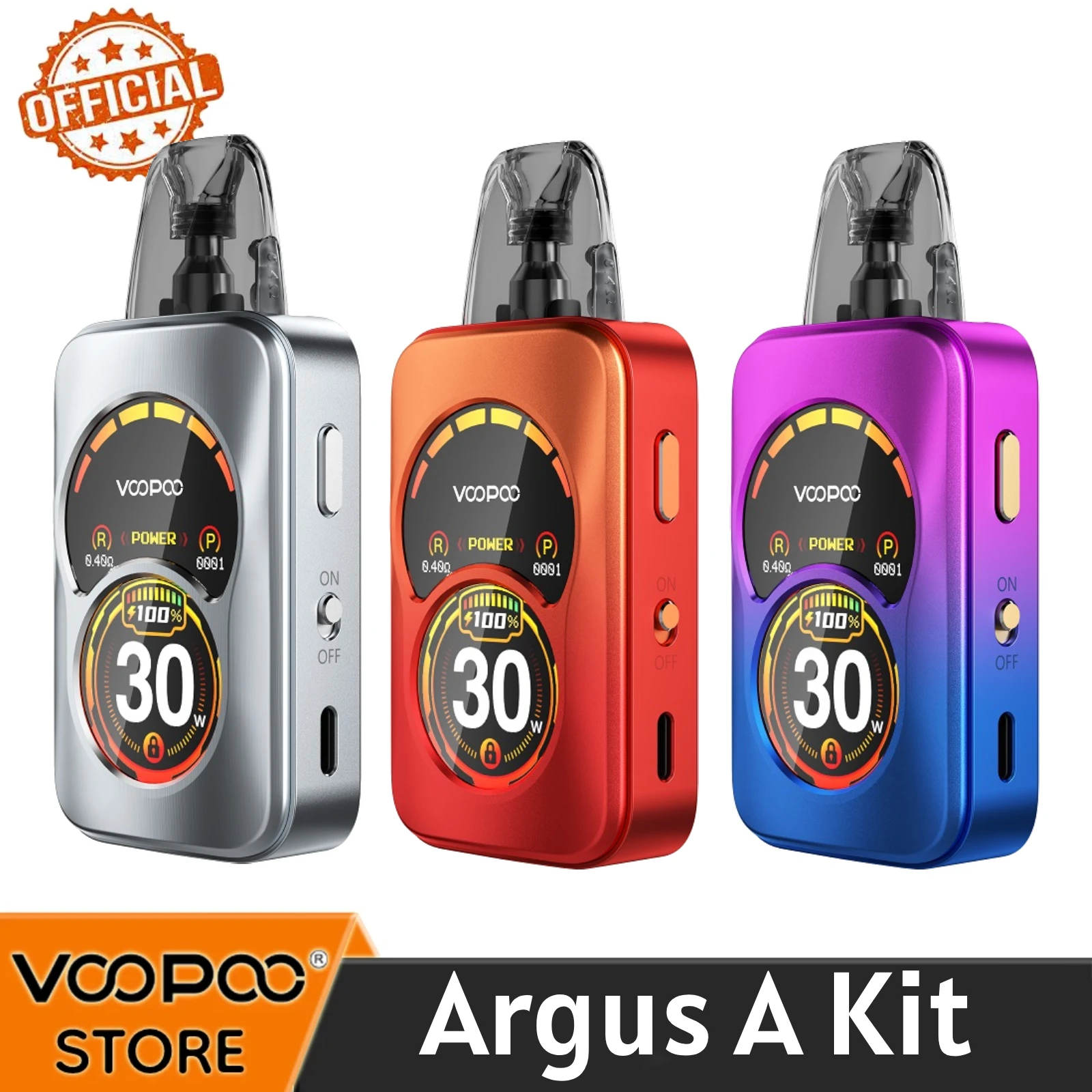 Original VOOPOO Argus A Kit 30W 1100mAh Battery with 3ml ARGUS Top Fill Cartridge 0.4/0.7ohm Electronic Cigarette Pod Vape pod system