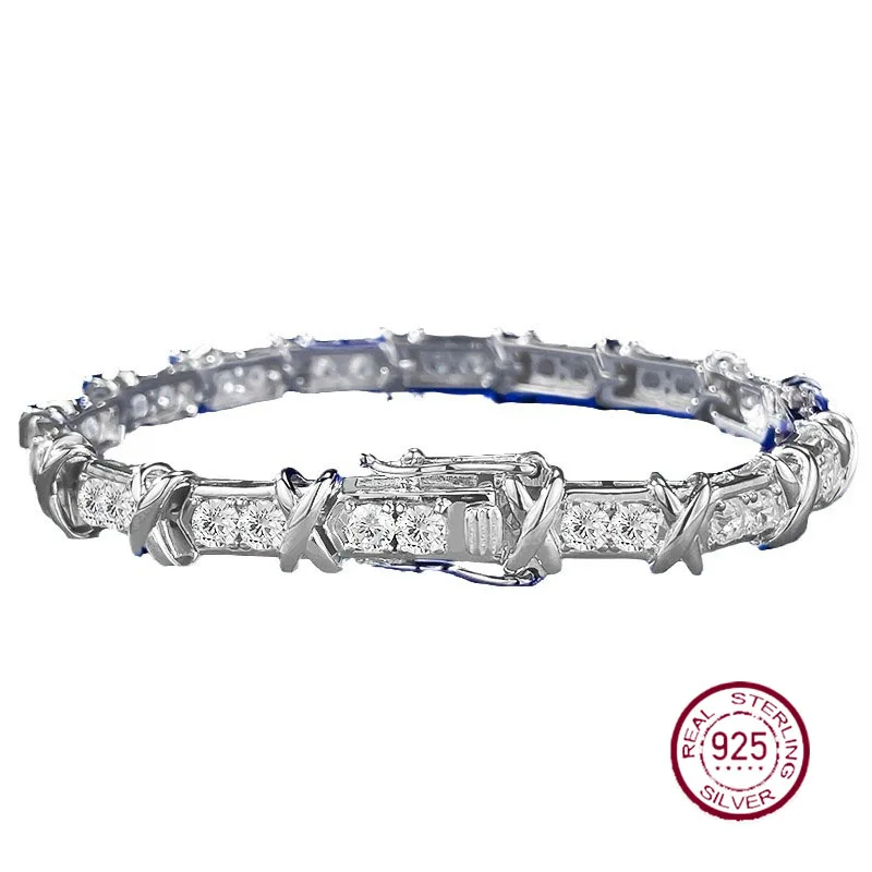 

Live broadcast of the new S925 silver plated platinum XO diamond bracelet, European and American retro fashion