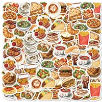 46pcs Burger, Pizza, Coffee American Food Theme Stickers Decorated Notebook Water Bottle Diary Classic Toy Scrapbook DIY Decal 1