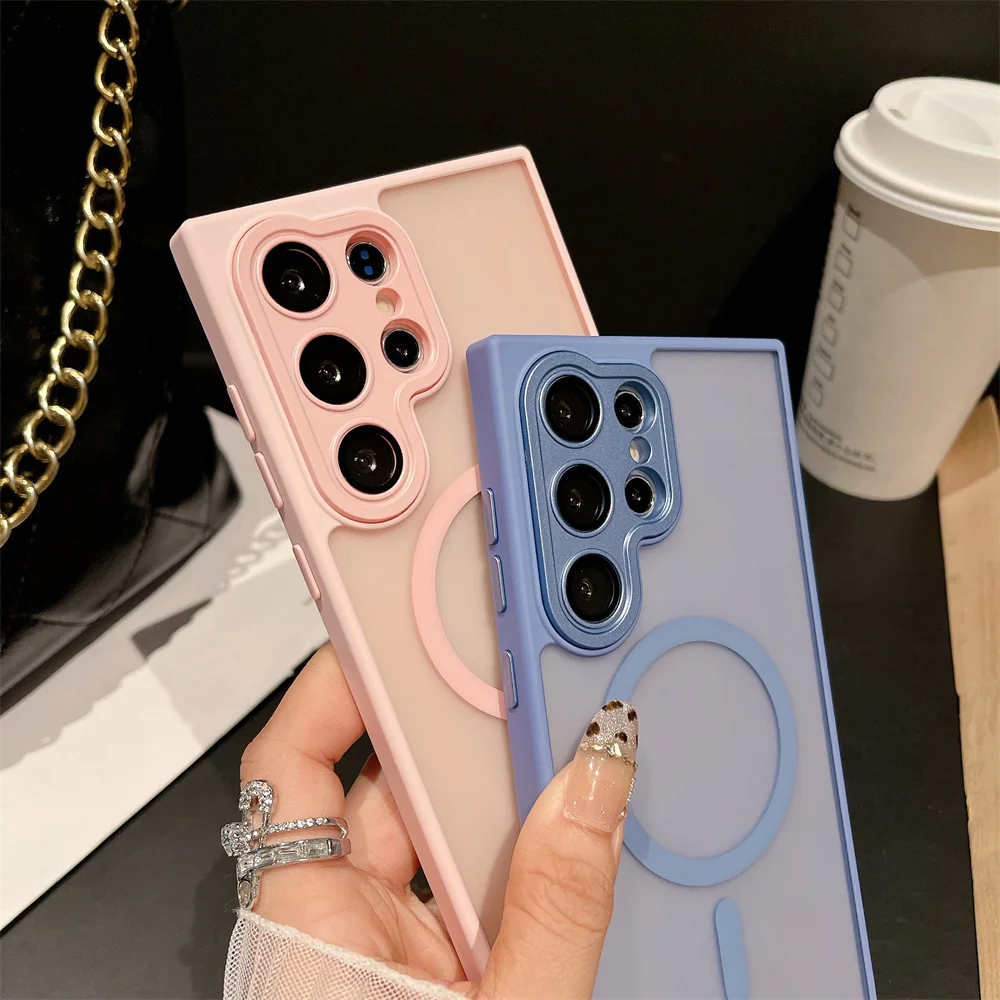 Matte Wireless Charging Magnetic Case with Shockproof Glass Lens Cover