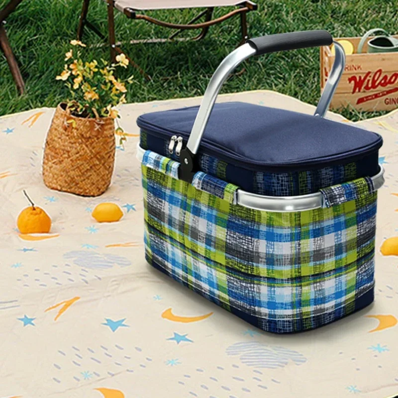 Big Capacity Camping Picnic Bag Portable Hike Gear Folding Waterproof Insulated Cool Suitcase Storage Food Lunch Thermal Basket