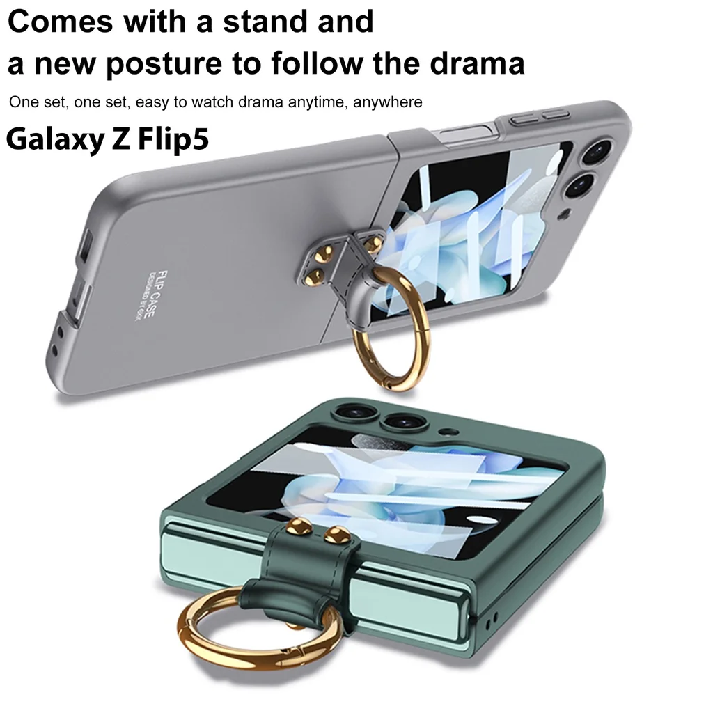 Flip5 Folding Case for Samsung Galaxy Z Flip 5 5G Flip5 Zflip5 2023 Finger Ring Ultra Thin Phone Cover Shell Shockproof