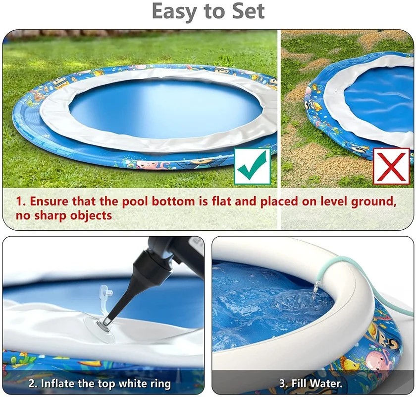 Inflatable Kids Swimming Pool Wading Pool for Toddlers Durable Swimming Summer Outdoor Round Kids Adult