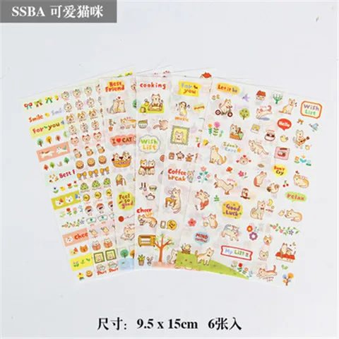 6pcs/lot  Waterproof Cartoon Cute Transparent Diy Decoration Stickers Korea Hand Account Stickers Kawaii Plastic Cup Stickers H