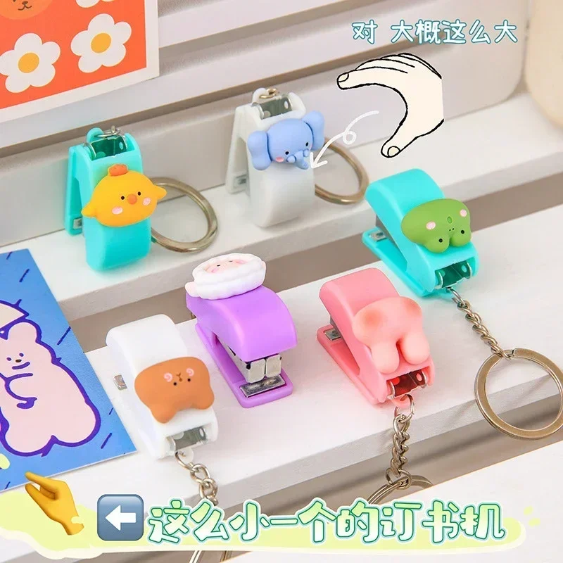 Cute Mini Animal Stapler Creative Portable Book Binding Machines Keychains School Supplies Office Accessories Stationery Gifts mini stapler set