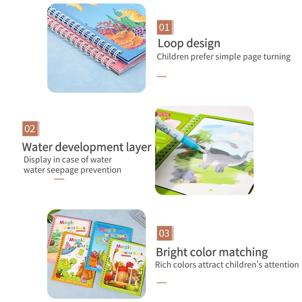 Magical Book Water Drawing Montessori Toys Reusable Coloring Book Early Education Toys Dinosaur Princess Ocean World Letters 3