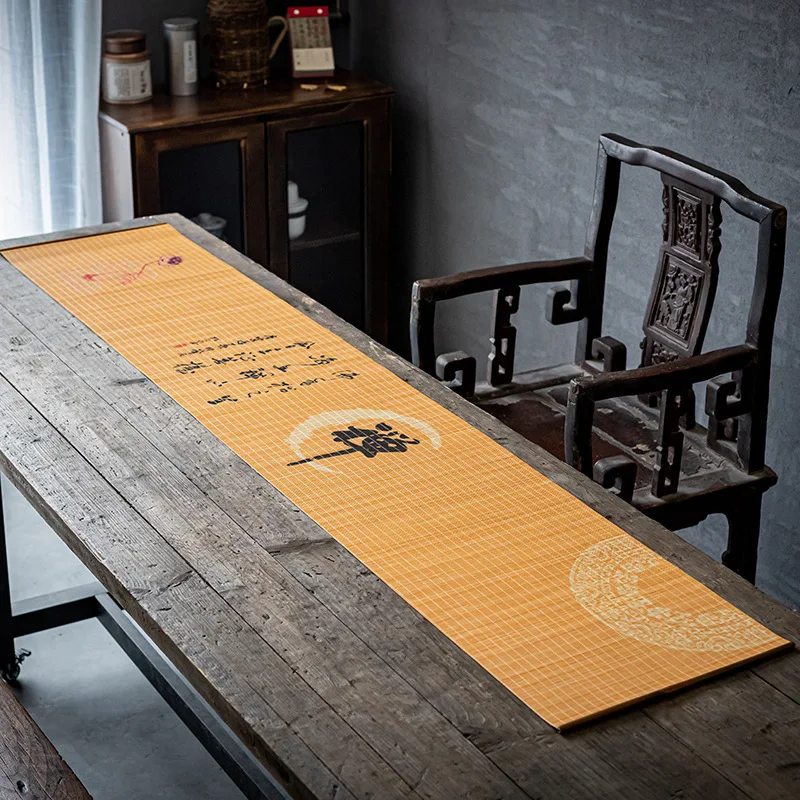 

Chinese Table Runner Bamboo Vintage Simple Japanese Style Heat-insulation Home Restaurant Tea House Bamboo Mat Kung Fu Tea Set