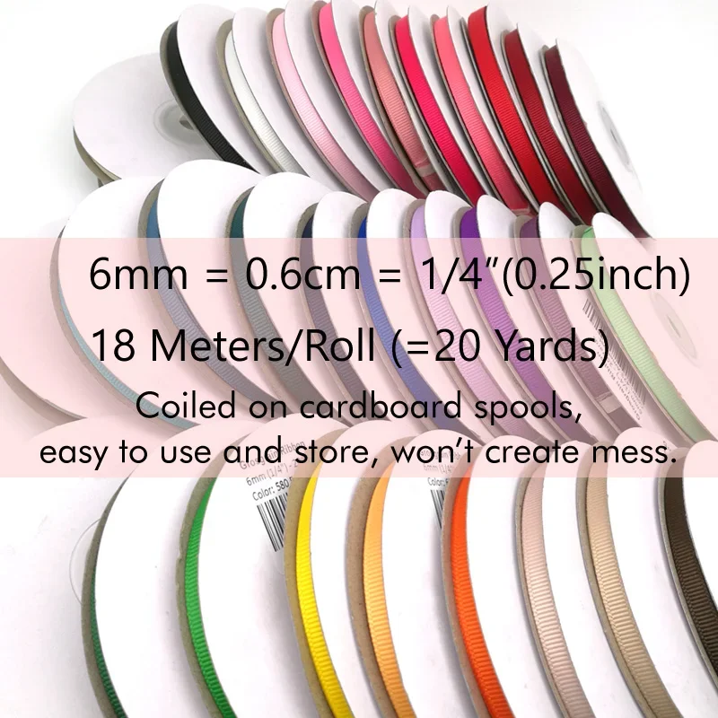 Grosgrain Ribbon 6mm 9mm 36Colors Polyester for Hair Bows Making Sewing 4A