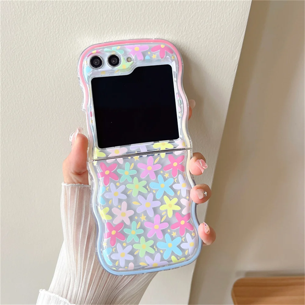 Cartoon Colorful Flower Transparent Wavy Painting Luxury Phone Case