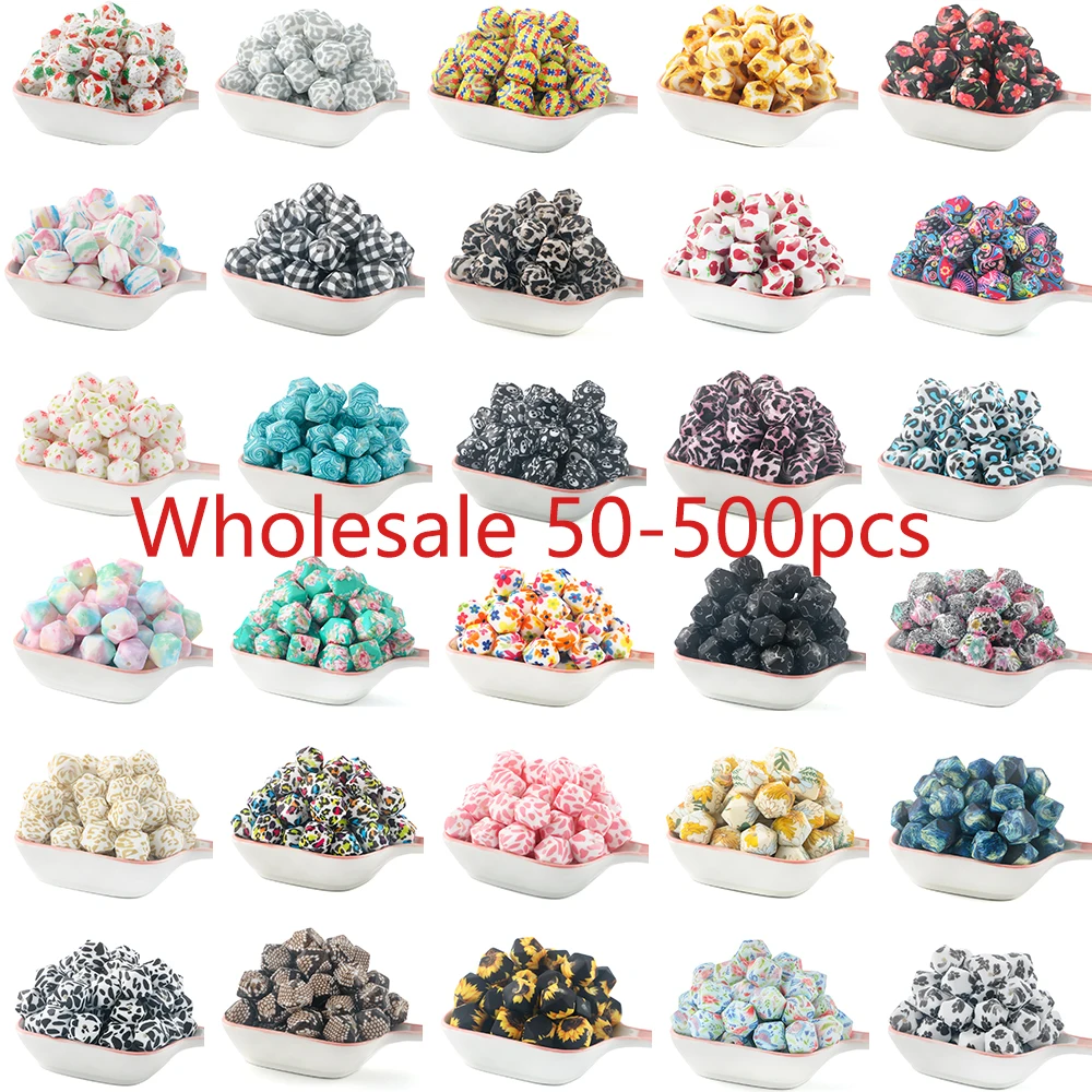 

Kivoct 50-500pcs Hexagon Printed Silicone Beads 14mm Leopard Print Beads Wholesale For Jewelry Making DIY Jewelry Accessories