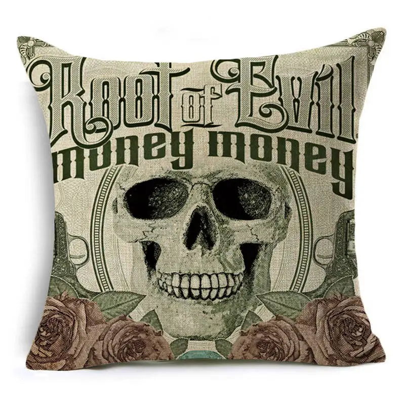 Vintage Grey Skull Throw Pillows Covers Raven Witch Pillowcase Home Decor Luxury Aesthetic Living Room Bedroom 45x45 50x50 Cm