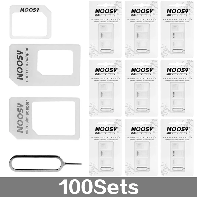 

100 Sets SIM Card Adapter Kit by Noosy Nano to Micro Nano to Regular, Micro to Regular with SIM Ejector Pin