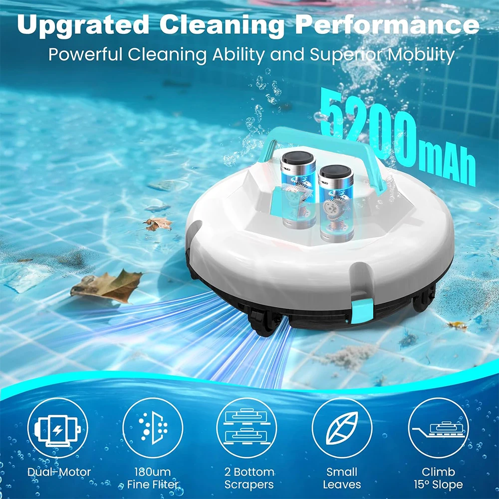 Smart Cordless Robotic Pool Cleaner IPX8 Automatic Pool Vacuum Cleaner with Self Parking Function Swimming Pool Cleaner