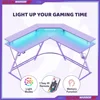Gaming Desk 50.4” with LED Light & Power Outlets, L-Shaped Gaming Desk  with Monitor Stand, Ergonomic Gamer Table, Purple 3