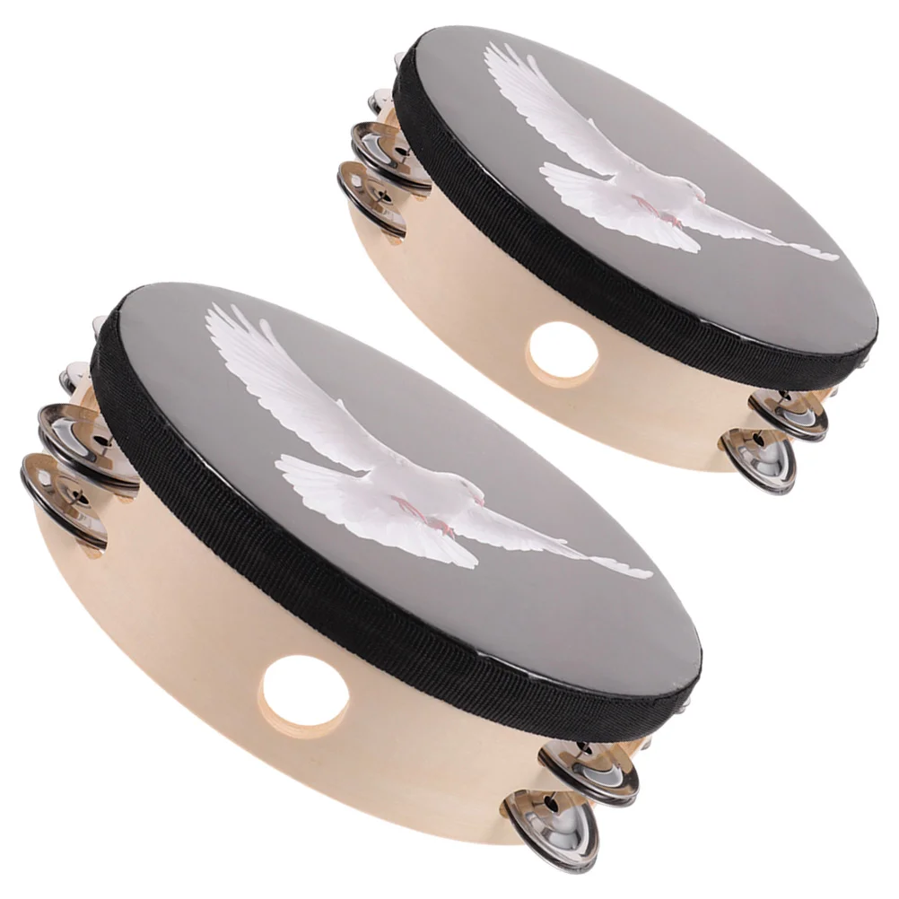 

2pcs Double Row Bell Church Tambourines Handheld Tambourine Music Instrument(8 inch, 10 inch)