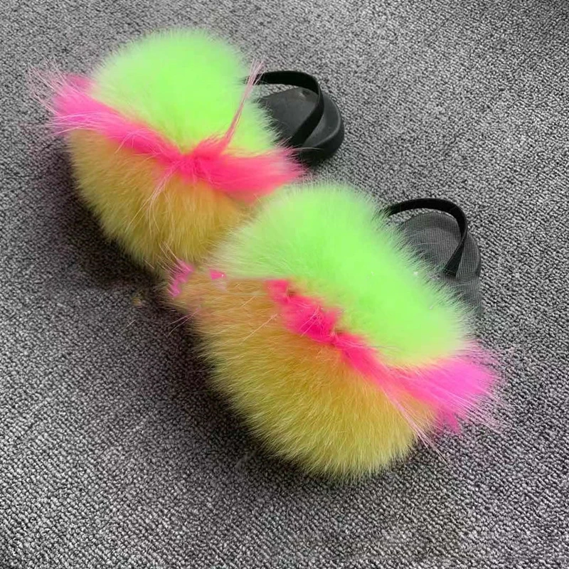 2024 New Children's Sandals Really Fox Fur Slippers Plush Really Raccoon Fur Children's Slippers Fashion EVA Girl Flat Bottom 4