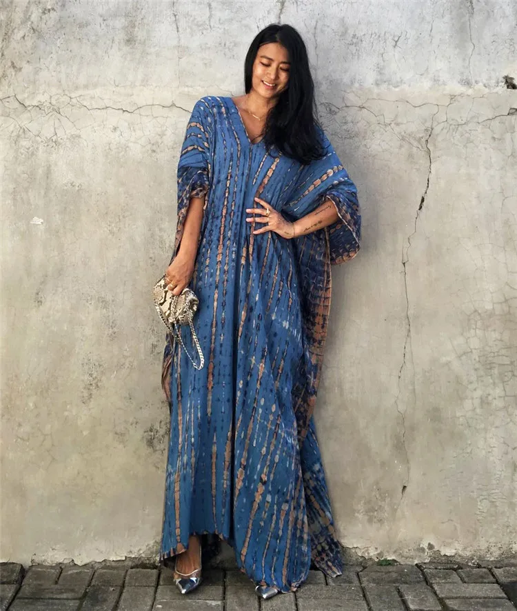 Fashion Casual Striped Print Long Dresses Women Bohemian V-neck Bat Sleeve Loose Slit Beach Dress Summer New Beachwear Vestidos 171 Fashion Casual Striped Print Long Dresses Women Bohemian V-neck Bat Sleeve Loose Slit Beach Dress Summer New Beachwear Vestidos