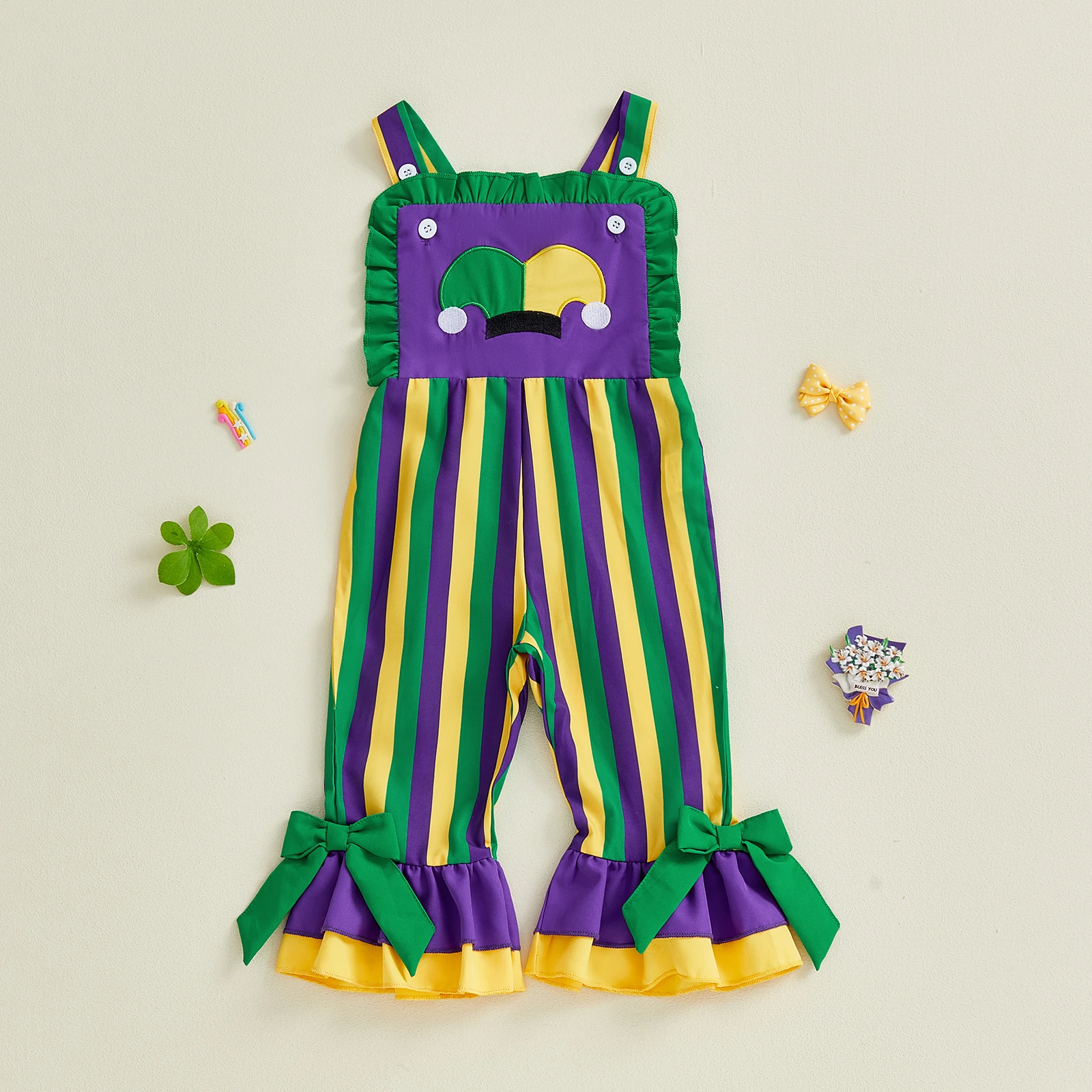 Adorable Toddler Girls Romper Sleeveless Round Neck Striped Flare Pants Jumpsuit Sweet Baby Summer Clothes for Parties and